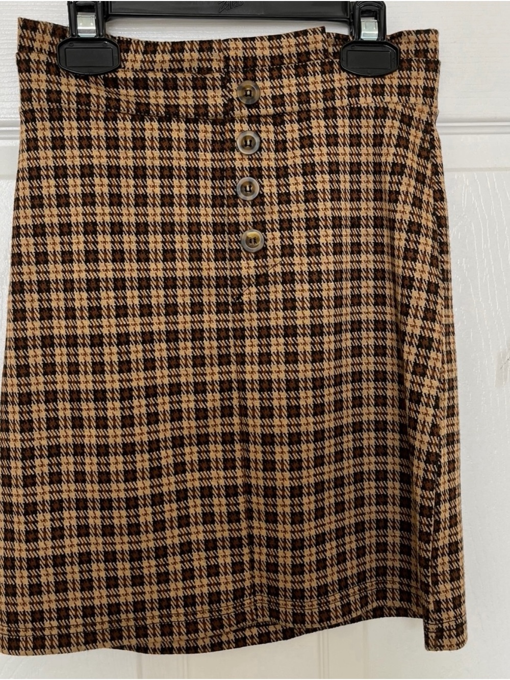 Plaid Button-Front A-Line Skirt in Brown and Tan